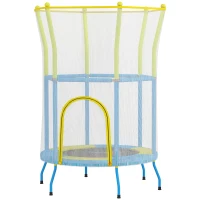 AIYAPLAY Trampolín Infantil de Interior con Red de Seguridad Cuerdas Elásticas y Barras Acolchadas 3-6 Años Ø140x190cm Azul Claro(m-11)