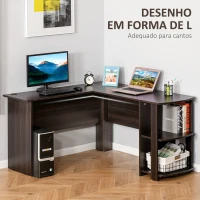 HOMCOM Secretária de Canto Mesa de Computador para Escritório Casa em Forma de L com Prateleiras 136x130x72 cm Marrom Escuro(m-5)