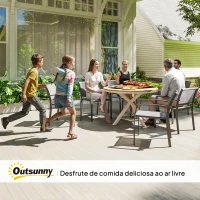 Outsunny Mesa de Jardim Redonda Mesa de Exterior Ø118x74 cm com Estrutura de Alumínio Pés Cruzados e Bancada em Ripas Madeira e Branco(m-8)