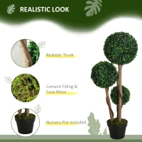 HOMCOM Decorative Artificial Plants Set of 2, Boxwood Ball Topiary Trees in Pot Fake Plants for Home Indoor Outdoor Decor, 90 cm, Dark Green(m-4)
