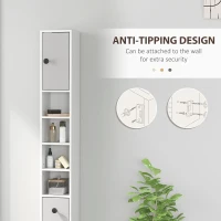 kleankin 180cm Slim Bathroom Cabinet, with Drawer, Shelves and Cupboards - Light Grey(m-5)