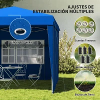 Outsunny Carpa de Jardín Plegable 6x3 m con Paredes Laterales Altura Ajustable Protección UV30+ Bolsa de Transporte Azul(m-6)