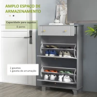 HOMCOM Sapateira Móvel Sapateira Estreita com 2 Portas e 1 Gaveta para 8 Pares de Sapatos 60x23,5x98,5 cm Cinzento(m-4)