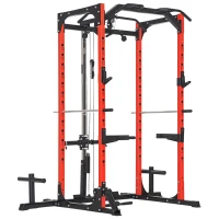 SPORTNOW Stație de Fitness cu Suport pentru Halteră, Discuri și Bară pentru Tracțiuni, 191x153x205 cm, Negru și Roșu(m-11)