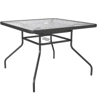 Outsunny Square Garden Dining Table with Tempered Glass Top & Umbrella Hole, 100 x 100 cm(m-1)