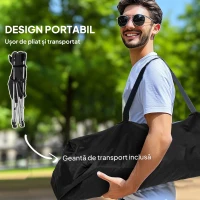 Outsunny Scaun de Camping Pliabil și Rabatabil cu Suport pentru Picioare Detașabil și Tetieră, 82x50/100x88 cm, Negru(m-6)