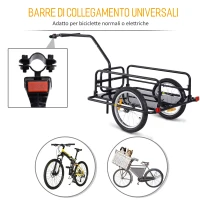 HOMCOM Carrello per Bicicletta Rimorchio Cargo Bici Trasporto di Oggetti Pieghevole Portata 36kg 156x72x82cm(m-5)