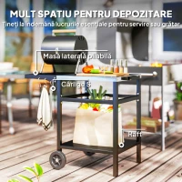 Outsunny Cărucior pentru Grătar cu Blat din Oțel Inoxidabil, Raft Pliabil și Husă de Protecție, 91x58x76 cm, Negru(m-5)