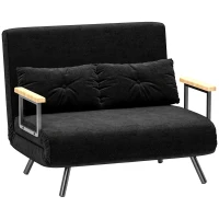 HOMCOM Canapea Pat de 2 Locuri cu Spătar Reglabil pe 5 Nivele și 2 Perne din Material Capitonat, 102x73x81 cm, Negru(m-1)