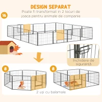 PawHut Tarc pentru Animale Domestice cu 16 Panouri Modulare din Otel, 80x60x1.5cm, Negru(m-5)