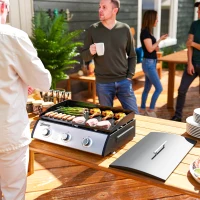 Outsunny Grătar pe Gaz din Oțel cu 3 Arzătoare, Regulator, Furtun și Capac, 63x47x25 cm, Negru(m-2)