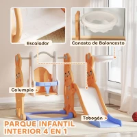 AIYAPLAY Tobogán Infantil con Columpio con Barandilla y Canasta 4 en 1 para Niños de +18 Meses 147,5x160x107 cm Naranja(m-4)
