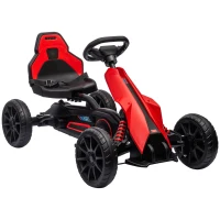 HOMCOM Kart cu pedale pentru copii scaun reglabil roti EVA rosu negru pentru copii pentru plimbare pentru distractie echilibru(m-1)