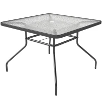 Outsunny Square Garden Dining Table with Tempered Glass Top & Umbrella Hole, 100 x 100 cm(m-11)