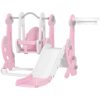 AIYAPLAY 4 en 1 Parque Infantil Interior para +18 Meses Conjunto con Trepador y Canasta con Temática de Cohete Rosa y Blanco(m-11)