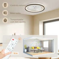 HOMCOM Ventoinha de Teto com Luz LED 48,5 W Motor DC Reversível Silenciosa com Controlo Remoto 6 Velocidades Temporizador  Ø48x13 cm Branco(m-7)