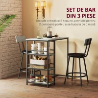 HOMCOM Set Masă de Bar cu 3 Rafturi și 2 Scaune cu Spătar, 90x50x90.5 cm, Gri Deschis(m-4)