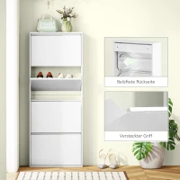 HOMCOM Wąska Biała Szafka na Buty Metalowa do 8 Par Butów z 4 Składanymi Szufladami, dla Przedpokoju, Biała(m-8)