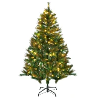 HOMCOM 1.5m 5ft Pre-Lit Christmas Tree Artificial Spruce Xmas Tree Warm White LED Holiday Décor with Metal Stand(m-10)