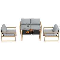 Outsunny Set Mobilier de Grădină din 4 Piese, cu Canapea de 2 Locuri, 2 Fotolii și Măsuță de Cafea, 123.5x75x73 cm, Gri(m-10)