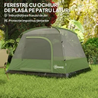 Outsunny Cort de Camping pentru 3 Persoane cu Buzunare și Geantă de Transport, 200x200x135 cm, Verde(m-6)