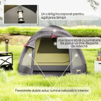 Outsunny Cort de Camping pentru 2-4 Persoane cu 2 Camere, Ușă, Ferestre și Geantă, 330x190x120 cm, Negru(m-7)