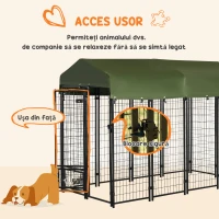 PawHut Casuta in Aer Liber, Lada cu Blocare pentru Animale, Gard din Sarma Sudata de Otel cu Baldachin(m-6)