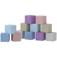 HOMCOM Set 12 Cuburi de Jucărie Moi pentru Copii 12-36 Luni, 20x20x20 cm, Multicolor Deschis(m-10)