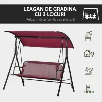 Outsunny Balansoar de Grădină cu 3 Locuri, Copertină Parasolar Reglabilă și Șezut Respirabil, 172x110x153 cm, Roșu Vin(m-6)
