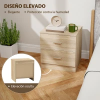 HOMCOM Mesilla de Noche con 2 Cajones Mesita Auxiliar para Salón Dormitorio Carga 30 kg 45x39,5x49 cm Natural(m-6)