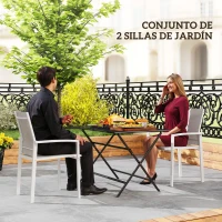 Outsunny Juego de 2 Sillas de Jardín Exterior Apilables con Tela Transpirable Reposabrazos y Respaldo 56x58x89 cm Gris Claro(m-4)