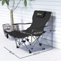 Outsunny Scaun de Camping Pliabil și Rabatabil cu Suport pentru Picioare Detașabil și Tetieră, 82x50/100x88 cm, Negru(m-3)