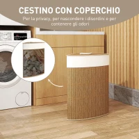 HOMCOM Cesto Portabiancheria Angolare in Bambù da 55L con Sacco Estraibile e Coperchio Removibile, 35x35x60 cm, Marrone(m-5)