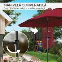Outsunny Umbrelă Dublă de Grădină cu 12 Spițe, Orificii de Ventilație și Manivelă, 400x220x234 cm, Roșu Vin(m-5)