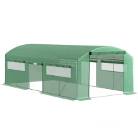 Outsunny Seră Tunel cu 3 Uși Rulante, 6 Ferestre, Țăruși și Frânghii, Seră de Grădină din Oțel Galvanizat, 6x3x2 m, Verde(m-11)
