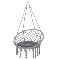 Outsunny Silla Colgante Redondo de Ø60 cm Silla Hamaca Columpio con Cojín y Cuerda de Algodón para Interior y Exterior 80x80x42 cm Gris