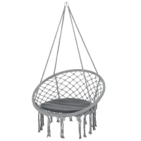Outsunny Silla Colgante Redondo de Ø60 cm Silla Hamaca Columpio con Cojín y Cuerda de Algodón para Interior y Exterior 80x80x42 cm Gris(m-1)
