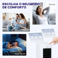 HOMCOM Climatizador de Ar 3 em 1 65 W Depósito de 7L Temporizador até 7,5H 3 Velocidades 3 Modos Oscilação 30x30,5x73,5 cm Branco(m-5)