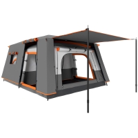 Outsunny Cort de Camping pentru 4-6 Persoane cu 2 Camere, Verandă și Geantă de Transport, 430x305x195 cm, Gri