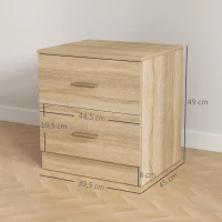 HOMCOM Mesilla de Noche con 2 Cajones Mesita Auxiliar para Salón Dormitorio Carga 30 kg 45x39,5x49 cm Natural(m-3)
