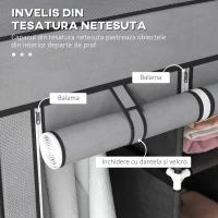 HOMCOM Șifonier din Pânză, Garderob Pliabil cu Rafturi și Sertare, Uși care se Rulează cu Fermoar, 125x43x162.5 cm, Gri(m-5)