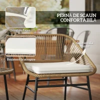Outsunny Set Bistro din 3 Piese cu Măsuță de Cafea cu Blat de Sticlă și 2 Scaune, Φ45x46 cm, Natural(m-6)