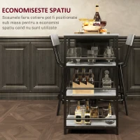 HOMCOM Set Masă de Bar cu 3 Rafturi și 2 Scaune cu Spătar, 90x50x90.5 cm, Gri Deschis(m-6)