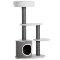 PawHut Ansamblu pentru pisici 98 cm de interior, Turn pentru pisici cu stalp de zgariat, casuta pentru pisici, pat, alb(m-11)
