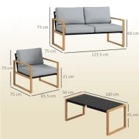Outsunny Set Mobilier de Grădină din 4 Piese, cu Canapea de 2 Locuri, 2 Fotolii și Măsuță de Cafea, 123.5x75x73 cm, Gri(m-3)