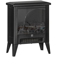 HOMCOM Șemineu Electric cu Efect Flacără 3D pe 3 Intensități, Oprire Automată, Încălzire Reglabilă, 36x21x47 cm, Negru(m-11)