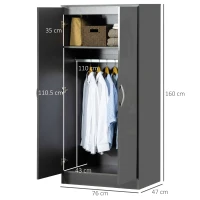 HOMCOM High Gloss Wardrobe, 2 Door Wardrobe with Hanging Rod and Storage Shelf, Clothes Storage Organizer with Anti-tipping Design for Bedroom, Grey(m-3)
