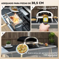 Outsunny Mini Forno de Pizza Exterior Portátil Forno a Lenha com Pedra Refratária Ø33 cm Termómetro e Bandeja Giratória 84x47x82 cm Prata(m-4)