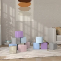 HOMCOM Set 12 Cuburi de Jucărie Moi pentru Copii 12-36 Luni, 20x20x20 cm, Multicolor Deschis(m-8)