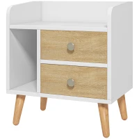 HOMCOM Chevet table de nuit design scandinave 2 tiroirs niche plateau pieds effilés inclinés bois massif chêne clair blanc(m-11)